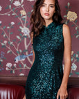 Sequoia Sequin Maxi Cheongsam - Teal / Red / Navy (Pre-Order)