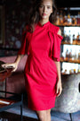 Liv Convertible Sleeves Cheongsam - Red / Blue