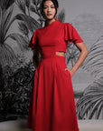 Signature Cut-Out Cheongsam with Sleeves - Red ( Pre-order )