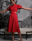Signature Cut-Out Cheongsam with Sleeves - Red ( Pre-order )