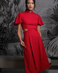 Signature Cut-Out Cheongsam with Sleeves - Red ( Pre-order )