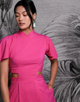 Signature Cut-Out Cheongsam with Sleeves - Fuchsia ( Pre-order )