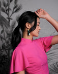 Signature Cut-Out Cheongsam with Sleeves - Fuchsia ( Pre-order )
