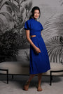 Signature Cut-Out Cheongsam with Sleeves - Cobalt (Pre-order)