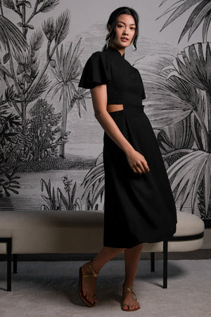 Signature Cut-Out Cheongsam with Sleeves - Black (Pre-order)