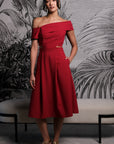 Tess Off Shoulder Dress - Cobalt / Red / Fall Blue / Fuchsia