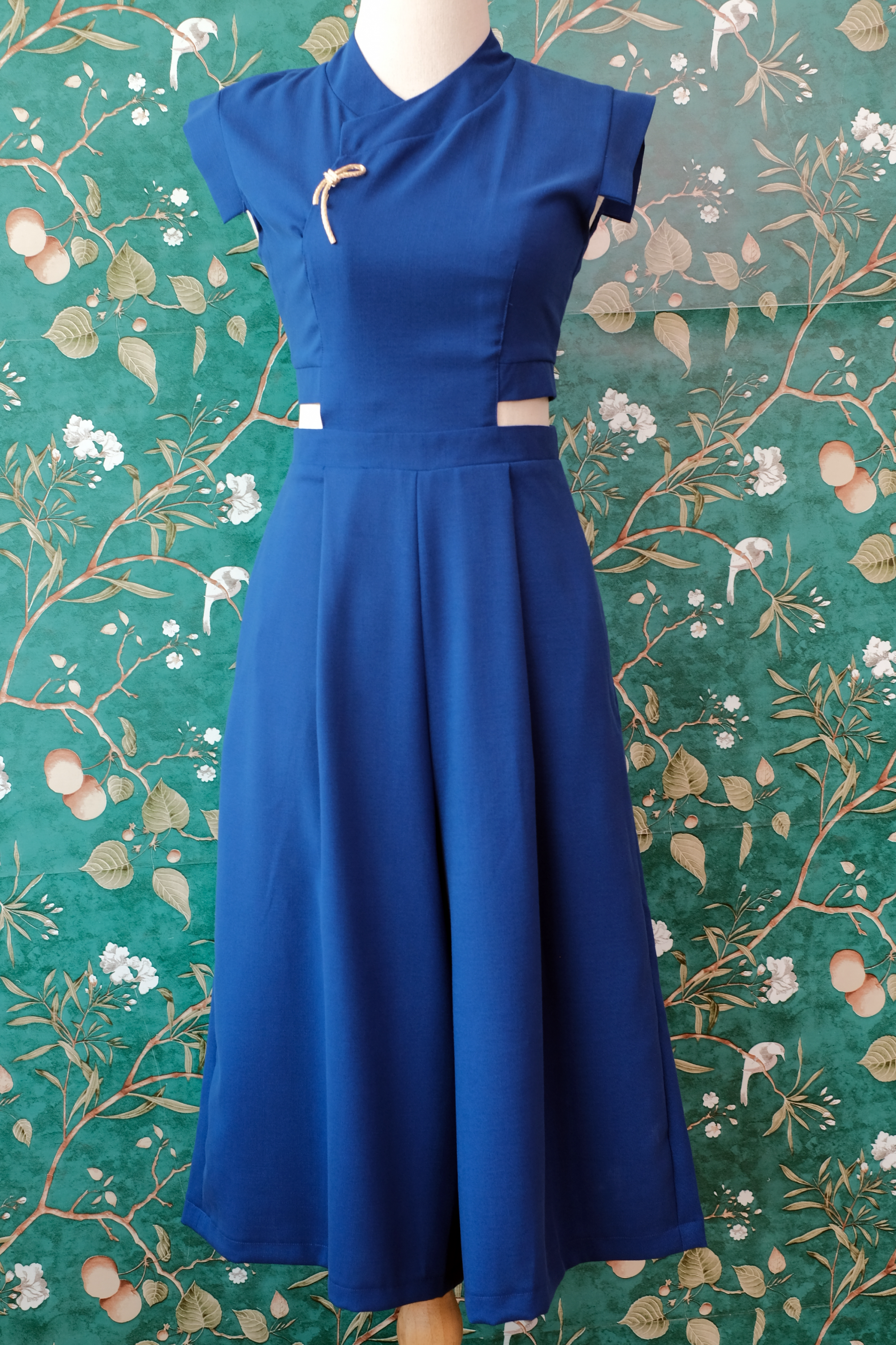 Athena Cut-Out Midi Jumpsuit - Black / Cobalt (Pre-order)
