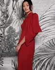 Aori Midi Cheongsam - Red / Emerald ( Pre-order )