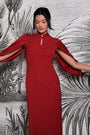 Aori Midi Cheongsam - Red / Emerald ( Pre-order )