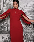Aori Midi Cheongsam - Red / Emerald ( Pre-order )