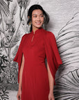 Aori Midi Cheongsam - Red / Emerald ( Pre-order )