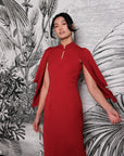Aori Midi Cheongsam - Red / Emerald ( Pre-order )