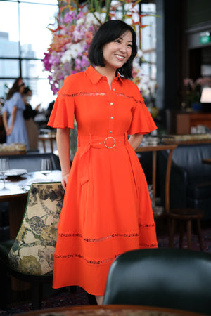 TMP x DOT Monogram Shirt Dress - Orange / Chambray