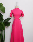 Signature Cut-Out Cheongsam with Sleeves - Fuchsia ( Pre-order )