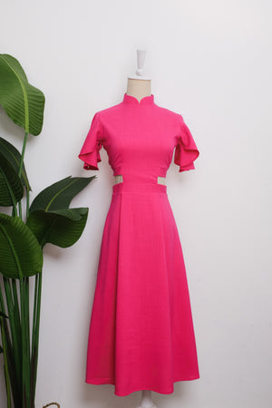 
            
                Load image into Gallery viewer, Signature Cut-Out Cheongsam with Sleeves - Fuchsia (Pre-order)
            
        