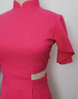 Signature Cut-Out Cheongsam with Sleeves - Fuchsia ( Pre-order )