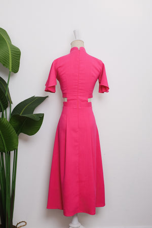 Signature Cut-Out Cheongsam with Sleeves - Fuchsia ( Pre-order )