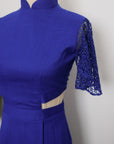 Signature Cut-Out Cheongsam with Lace Sleeves - Cobalt (Pre-order)