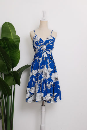 Desiree Braided Strap Dress - Cobalt Floral