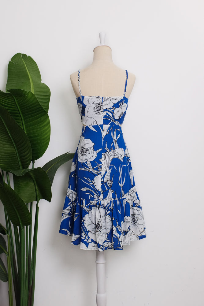 Desiree Braided Strap Dress - Cobalt Floral