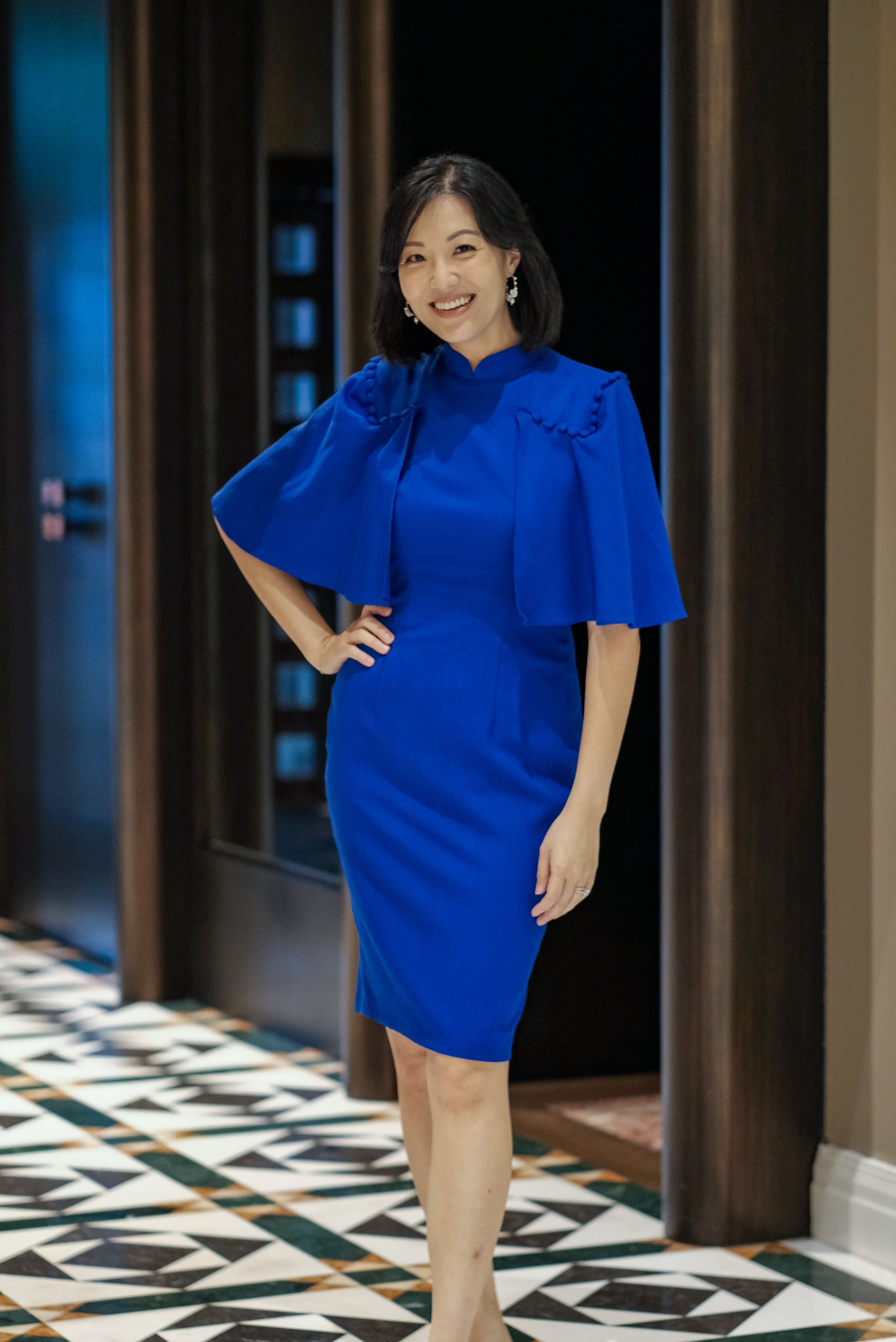 Liv Convertible Sleeves Cheongsam - Red / Blue