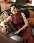 Sequoia Sequin Maxi Cheongsam - Teal / Red / Navy (Pre-Order)