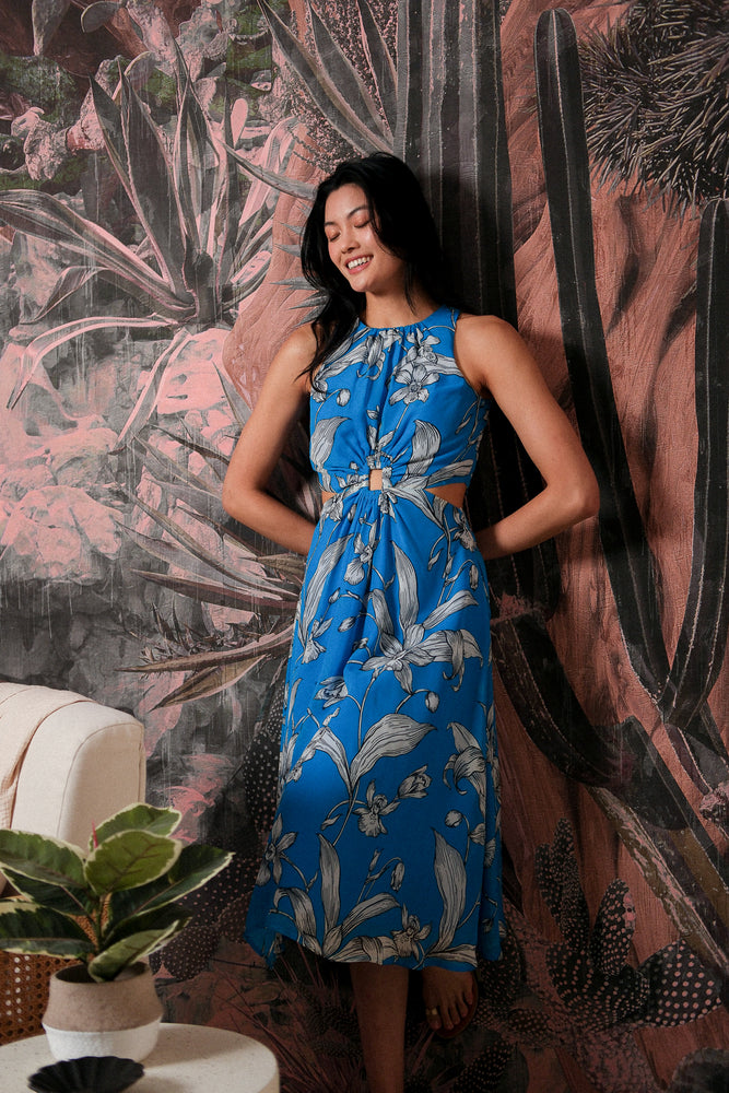 
            
                Load image into Gallery viewer, Reyes Cut-Out Midaxi Dress - Cyan Orchid
            
        