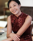 Sequoia Sequin Maxi Cheongsam - Teal / Red / Navy (Pre-Order)