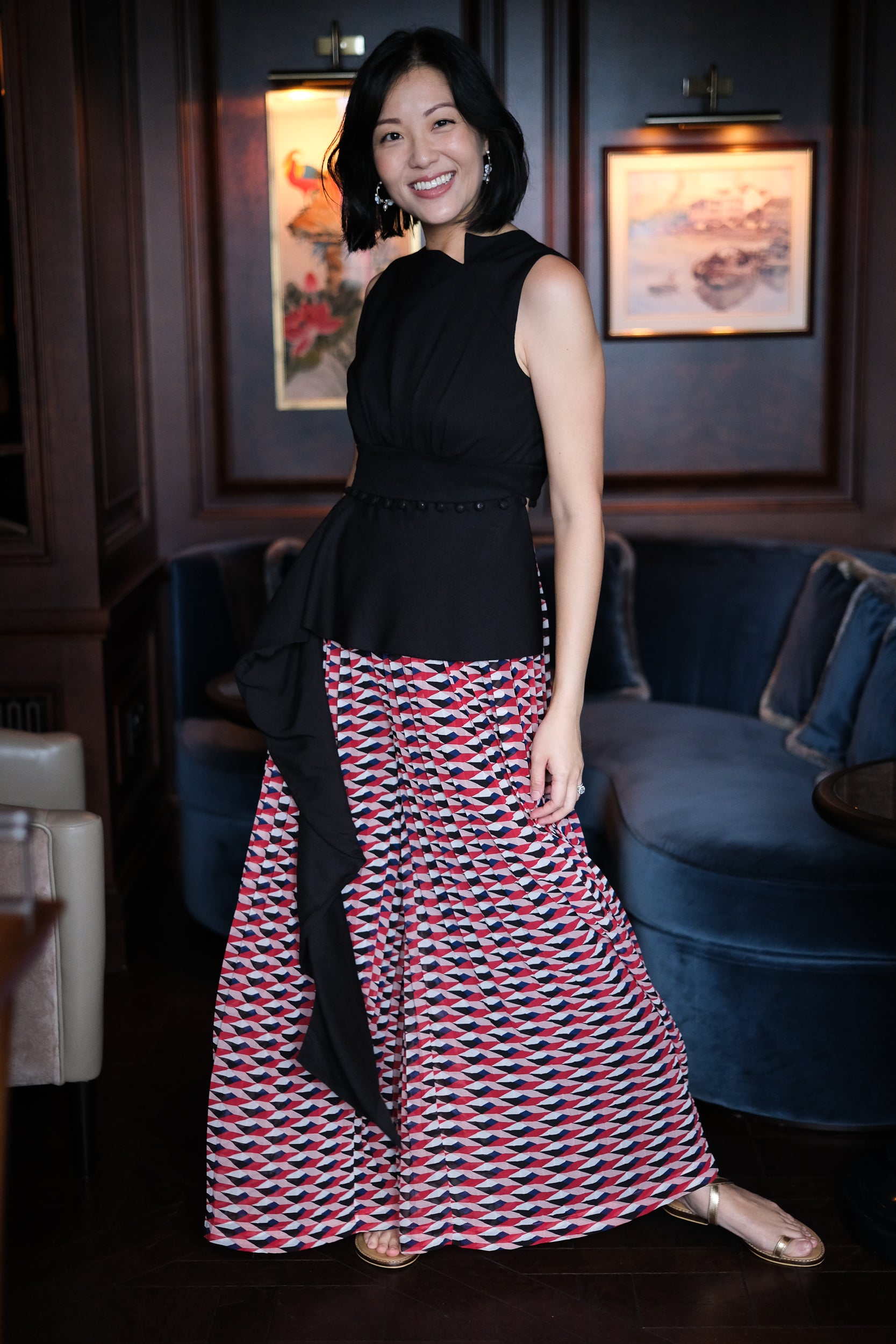 Convertible Peplum Drape Top - Black / White
