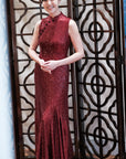 Sequoia Sequin Maxi Cheongsam - Teal / Red / Navy (Pre-Order)