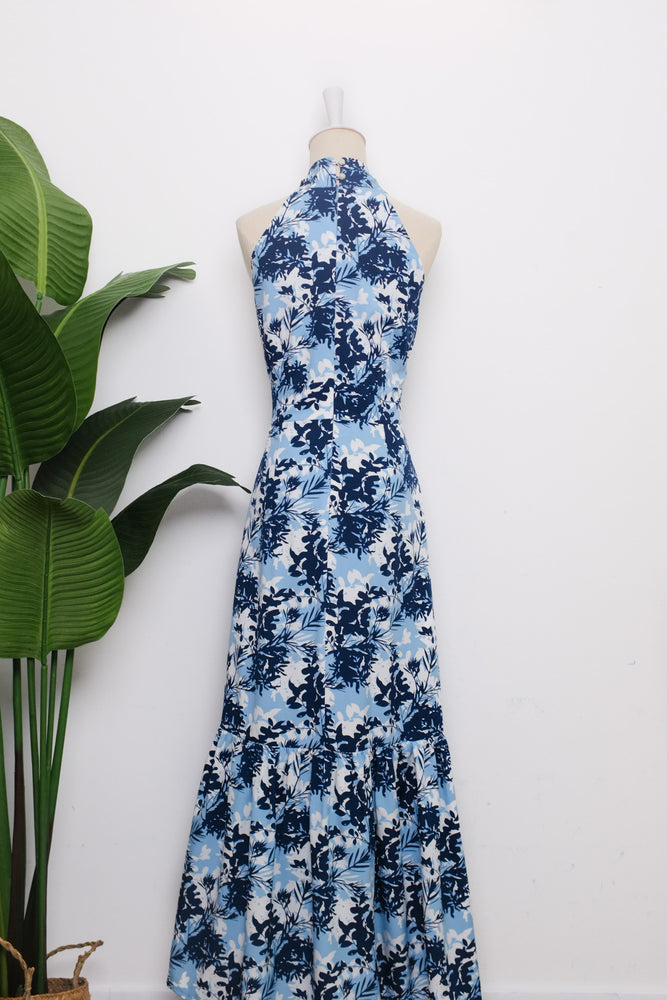 
            
                Load image into Gallery viewer, Rhea Halter Maxi Dress -Blue Tropics / Orange Poppies
            
        