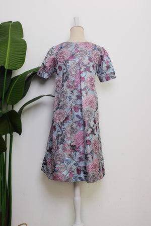 Paloma Jacquard Cape Dress - Pink Peonies / Emerald Garden