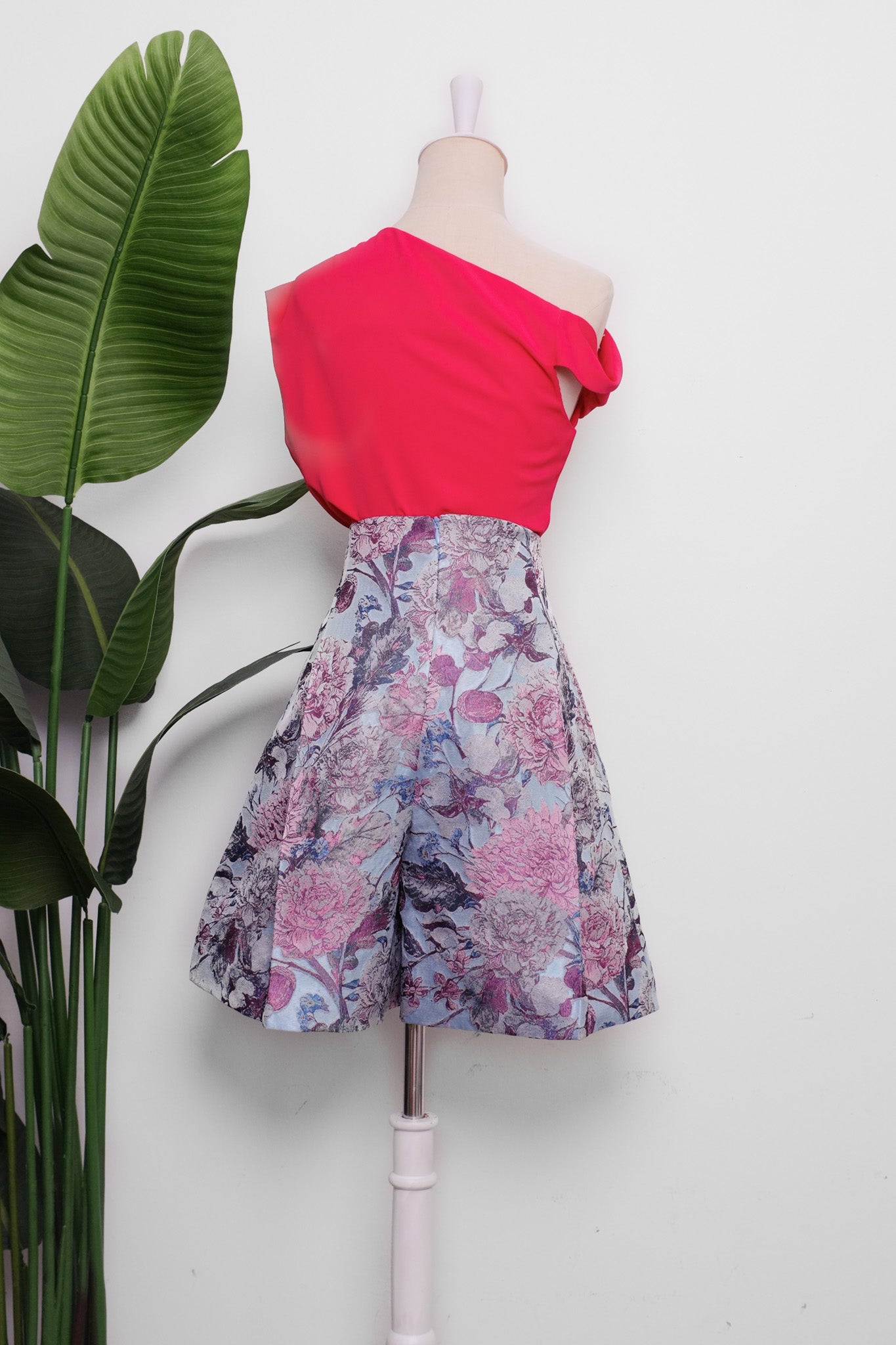 Asymmetrical Off-Shoulder Top -  Forest Green / Fuchsia / Black ( Pre-order )