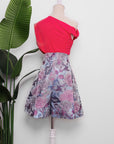 Asymmetrical Off-Shoulder Top -  Forest Green / Fuchsia / Black ( Pre-order )