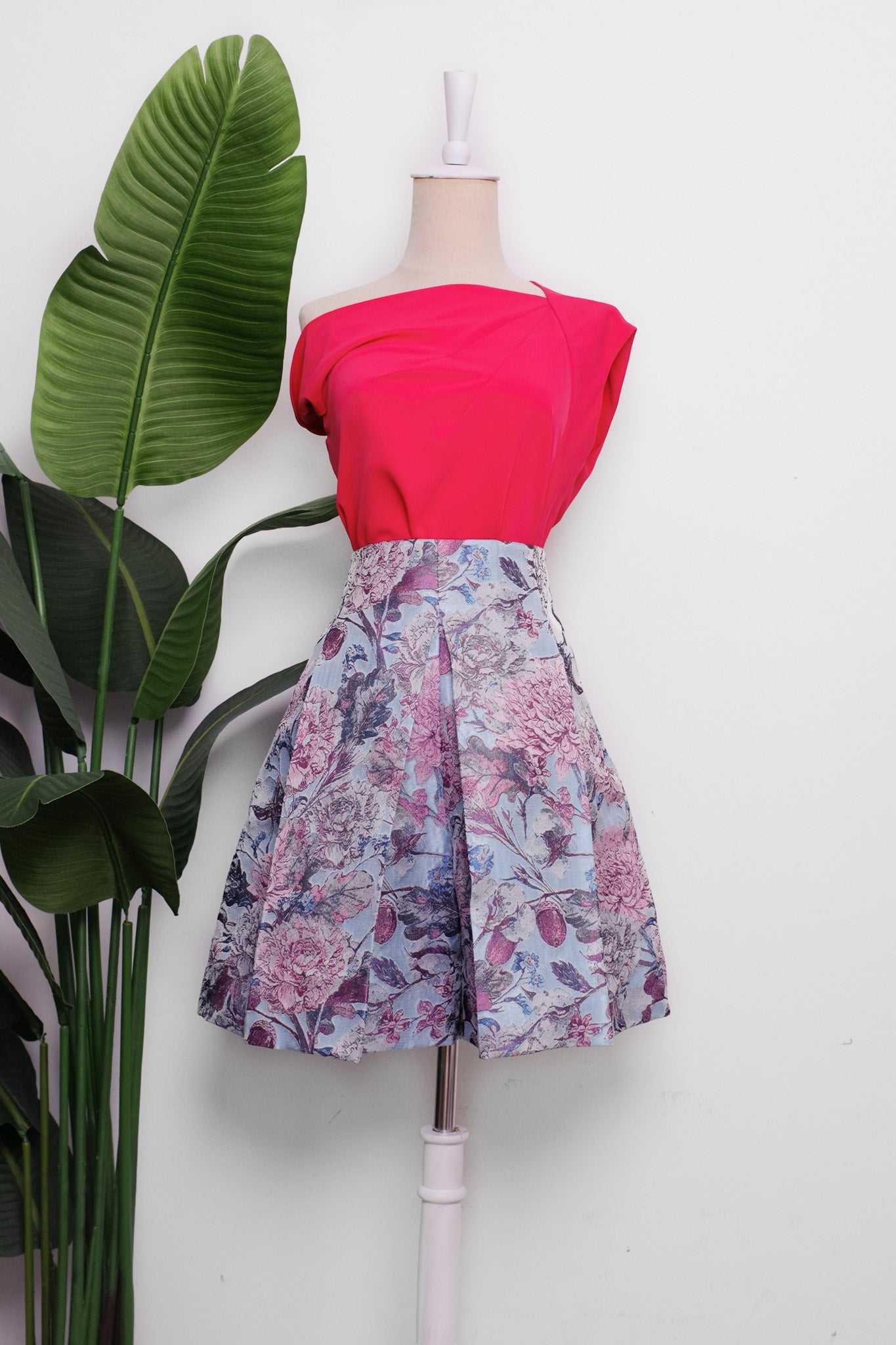 Asymmetrical Off-Shoulder Top -  Forest Green / Fuchsia / Black ( Pre-order )