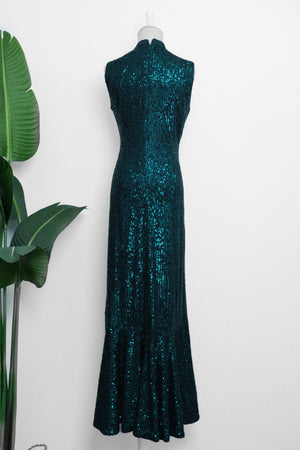 Sequoia Sequin Maxi Cheongsam - Teal / Red / Navy (Pre-Order)