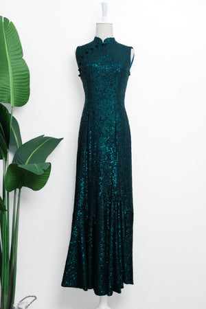 Sequoia Sequin Maxi Cheongsam - Teal / Red / Navy (Pre-Order)