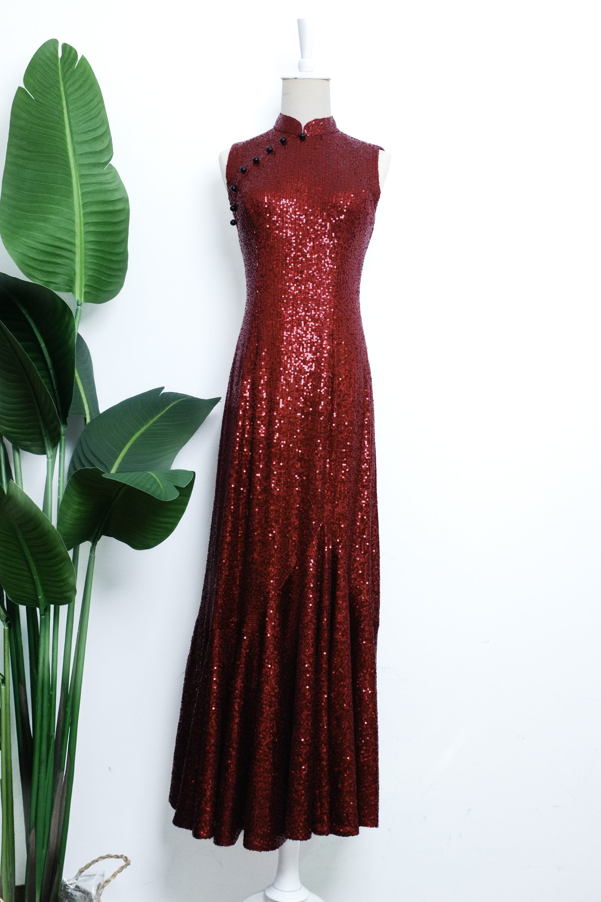 Sequoia Sequin Maxi Cheongsam - Teal / Red / Navy (Pre-Order)