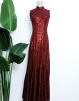 Sequoia Sequin Maxi Cheongsam - Teal / Red / Navy (Pre-Order)
