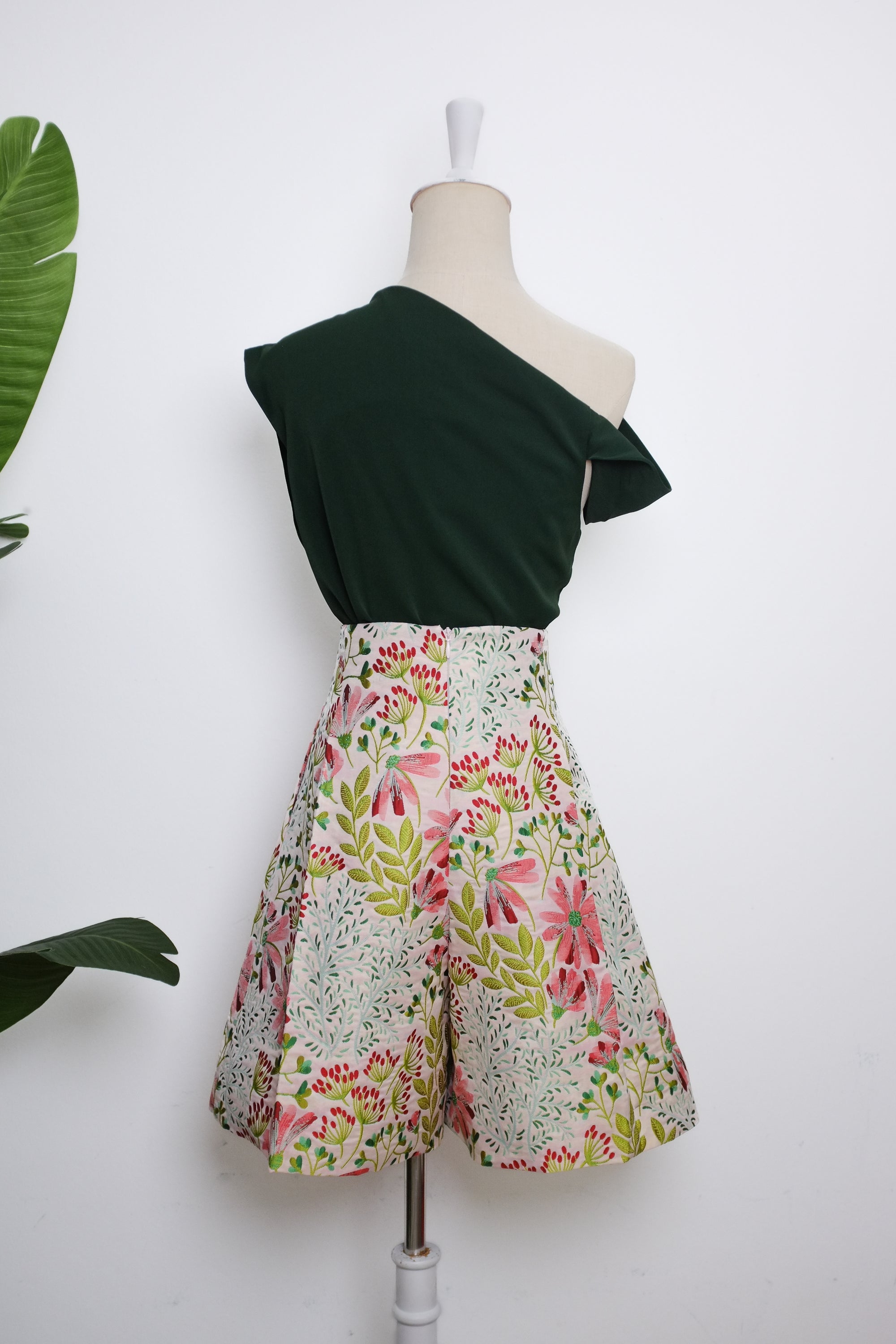 Asymmetrical Off-Shoulder Top -  Forest Green / Fuchsia / Black ( Pre-order )