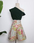 Asymmetrical Off-Shoulder Top -  Forest Green / Fuchsia / Black ( Pre-order )