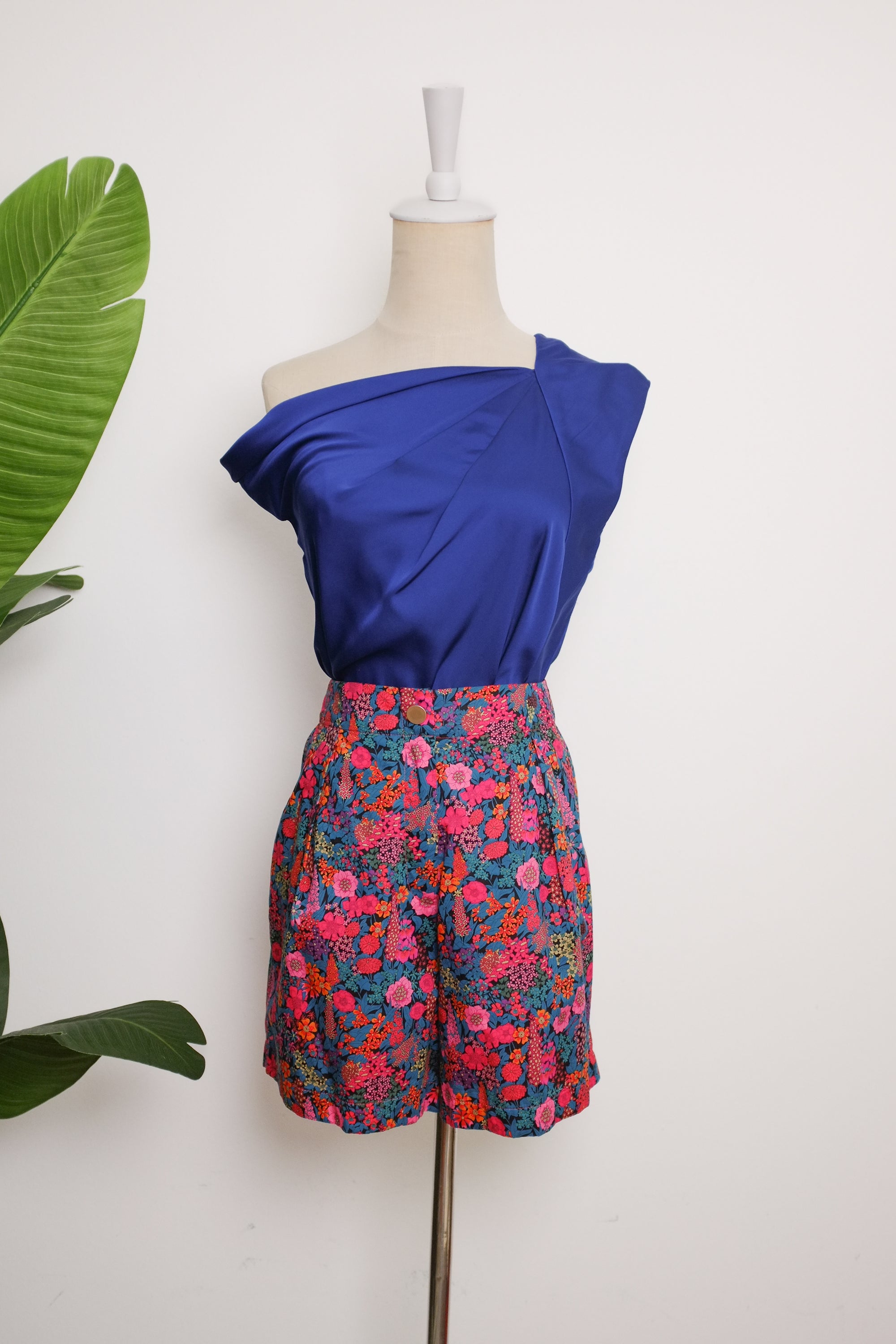 Asymmetrical Off-Shoulder Top -  Forest Green / Fuchsia / Black ( Pre-order )