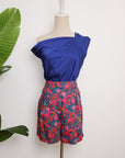Asymmetrical Off-Shoulder Top -  Forest Green / Fuchsia / Black ( Pre-order )