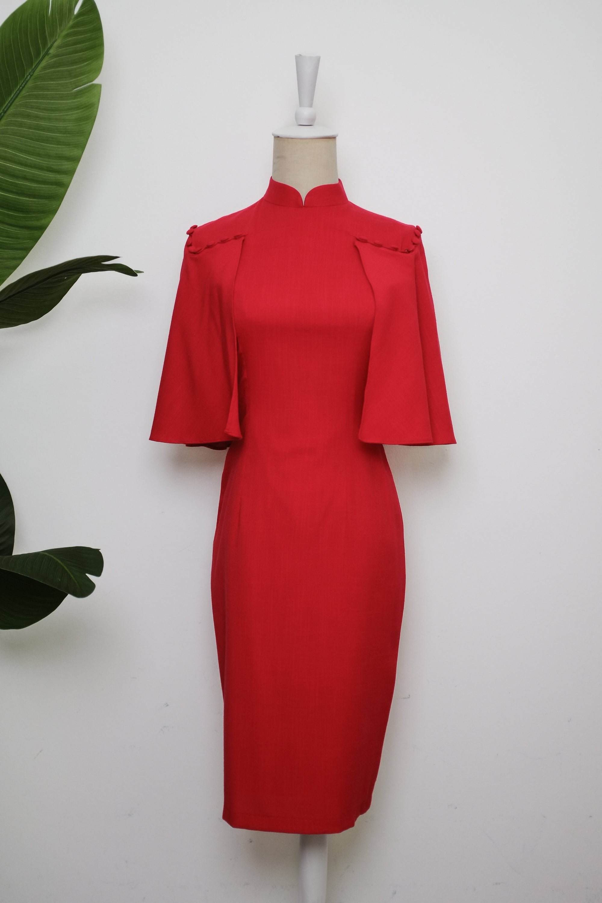 Liv Convertible Sleeves Cheongsam - Red / Blue