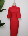 Liv Convertible Sleeves Cheongsam - Red / Blue
