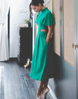 Signature Cut-Out Cheongsam with Sleeves - Emerald (Pre-order)