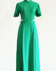 Signature Cut-Out Maxi Cheongsam with Sleeves - Emerald ( Pre-order )
