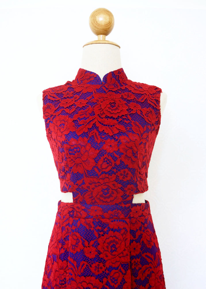 
            
                Load image into Gallery viewer, Signature Lace Cut-Out Cheongsam - Red ( Pre-order )
            
        