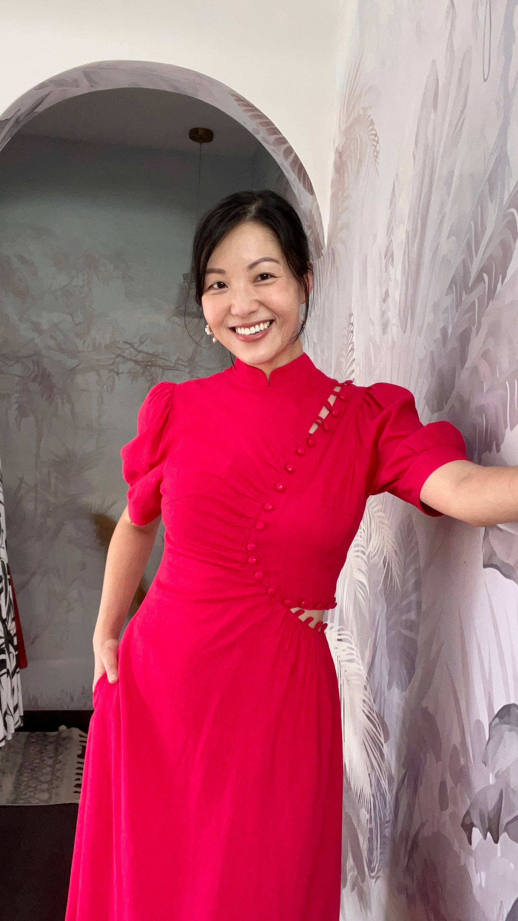 Astrid Convertible Midi Cheongsam - Red / Blue