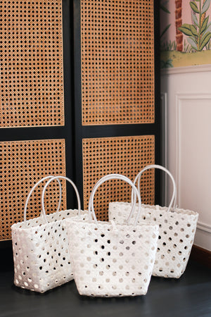 Lace Woven Basket - White